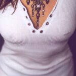 woman, body, necklace, jewelry, model, feminine, female, adult, piercing, white shirt, brunette, breast, young, lingerie